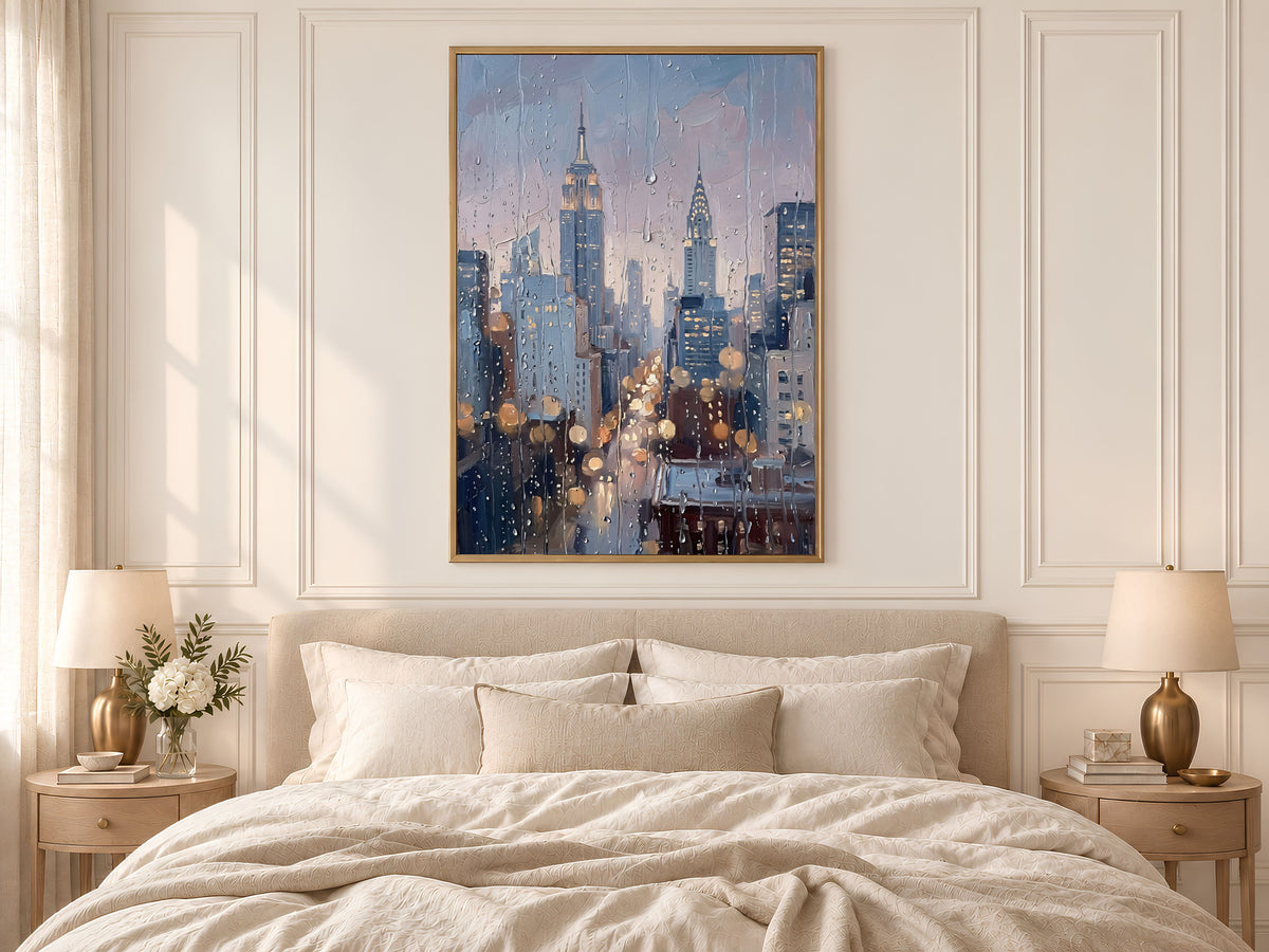 NYC Skyline Wall Art, Impasto Oil Painting Print - Digital Download