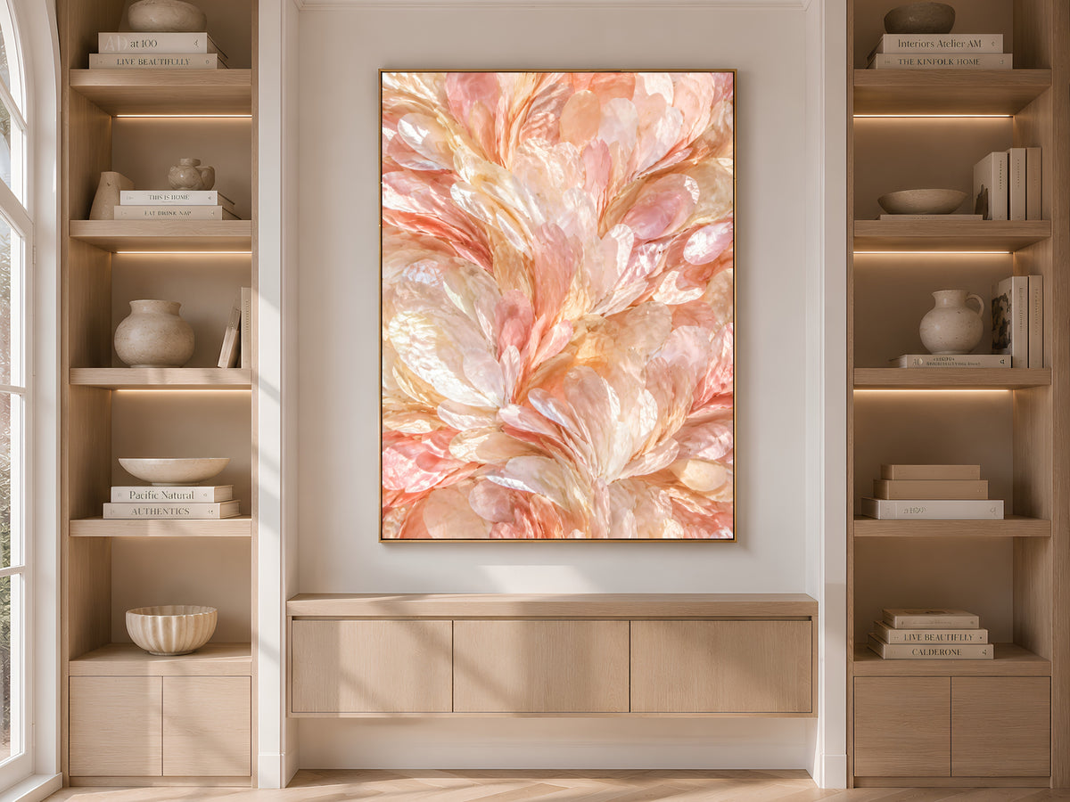 Blush Feather Wall Art, Pink Peach Ombre Print - Digital Download