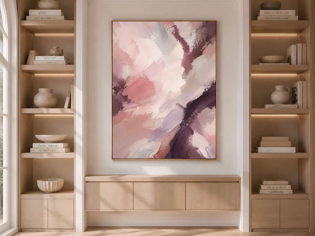 Plum Mauve Abstract Wall Art, Moody Blush Pink Painting - Digital Download