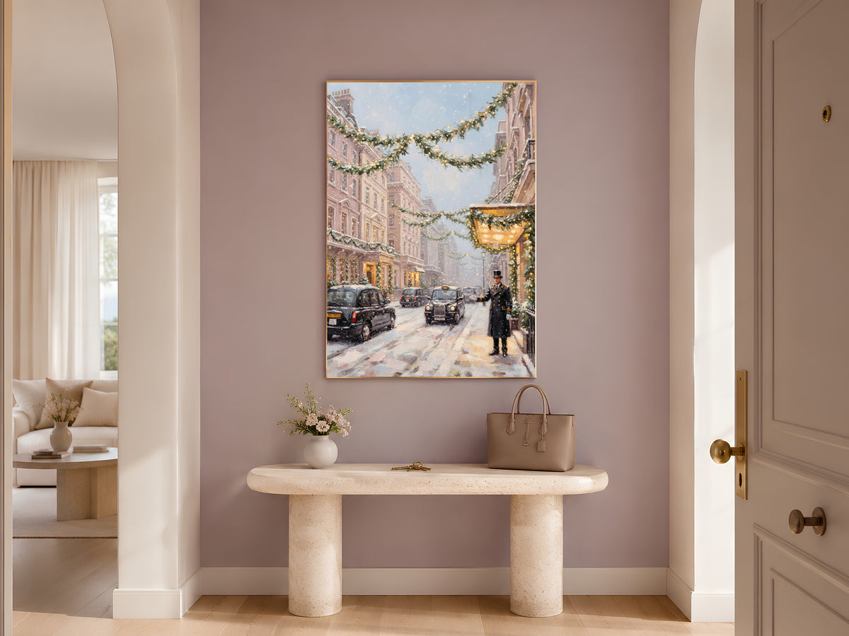 Christmas In London Wall Art, Vintage Street Scene Print - Digital Download