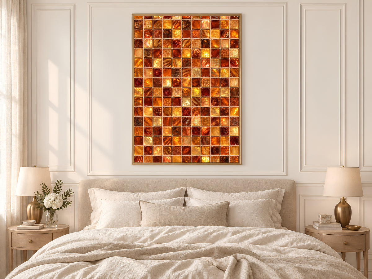 Amber Mosaic Wall Art, Copper Gold Glass Tile Print - Digital Download