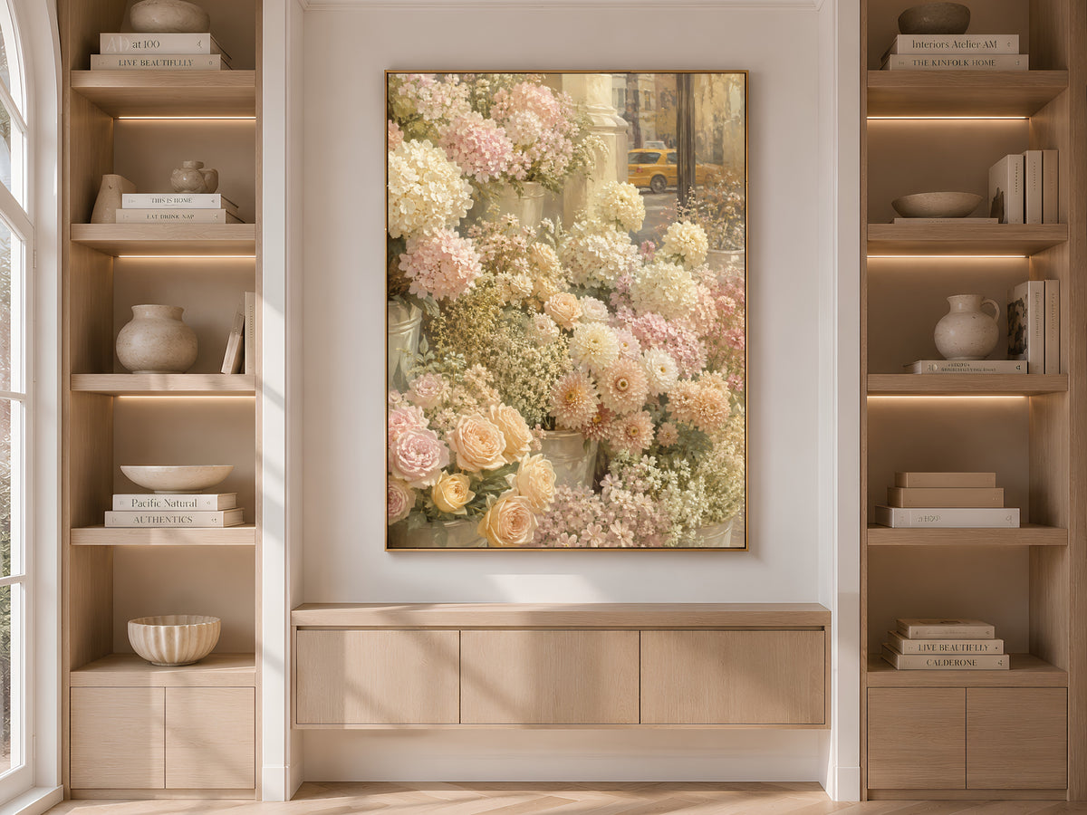Flower Market Wall Art, Pastel Floral Print, Painterly City Flowers Painting - Digital Download
