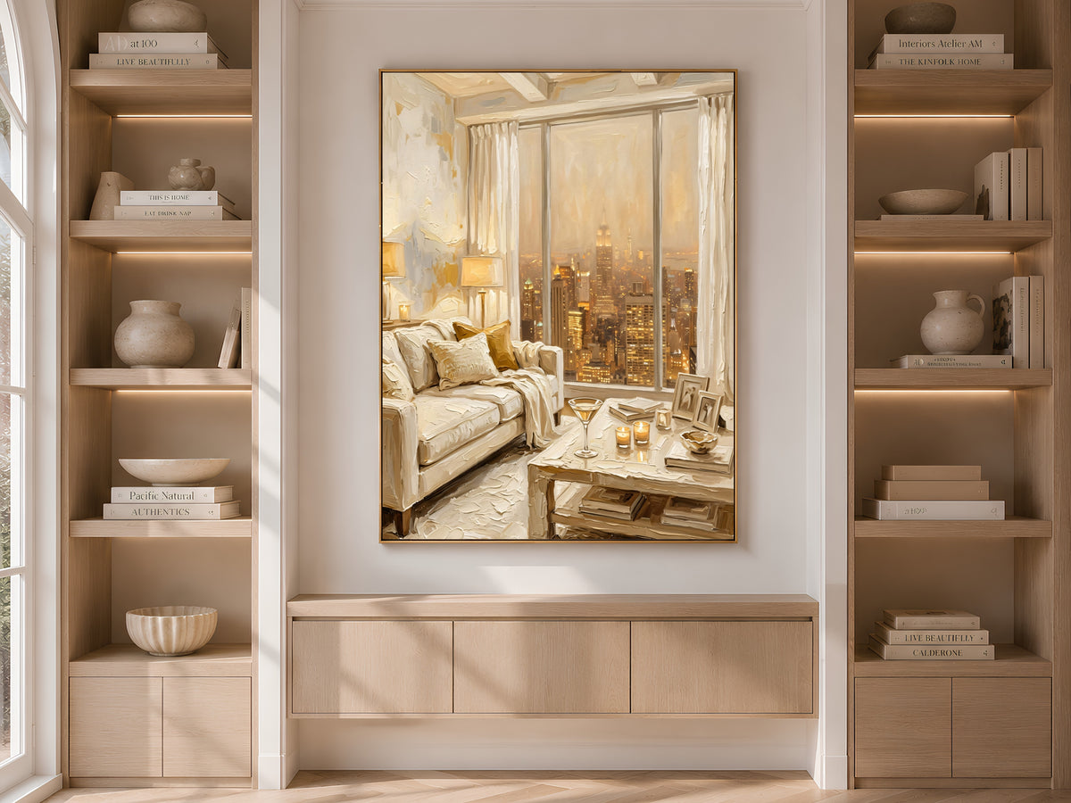 NYC Apartment View Wall Art, Cozy New York Skyline Print - Digital Download