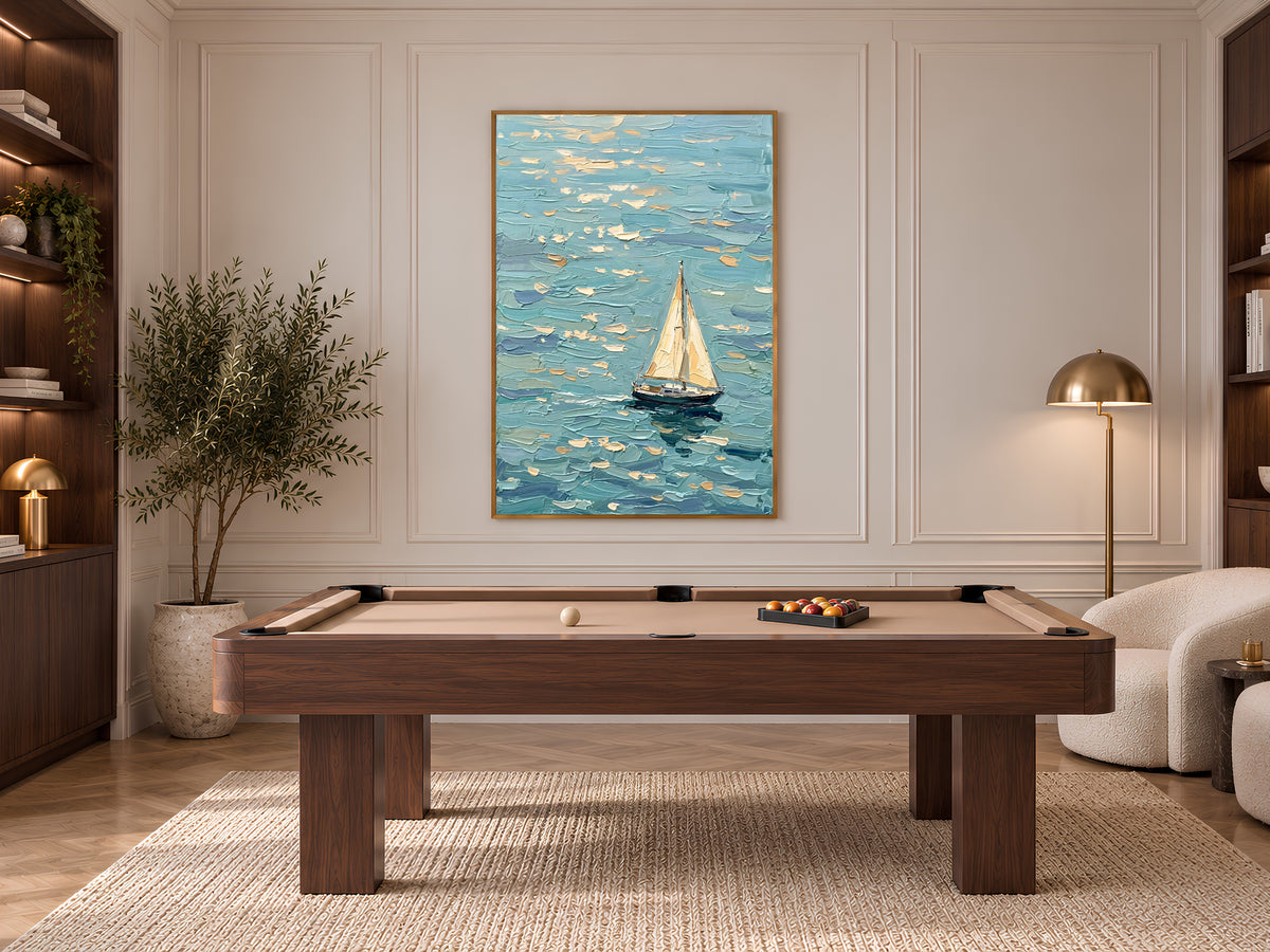 Sailboat Painting Print, Turquoise Ocean Wall Art with Single Sailboat, Textured Impasto Style Seascape, Coastal Printable, Digital Download