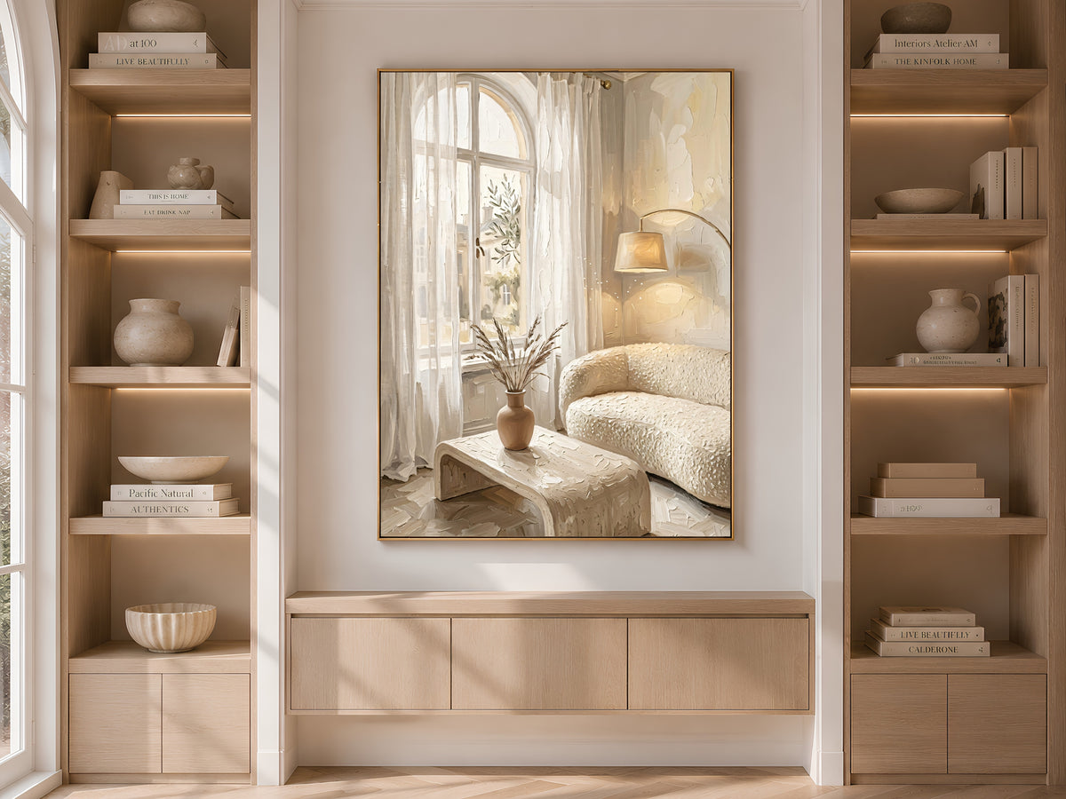 Warm Minimalism Wall Art, Cream Living Room Print - Digital Download