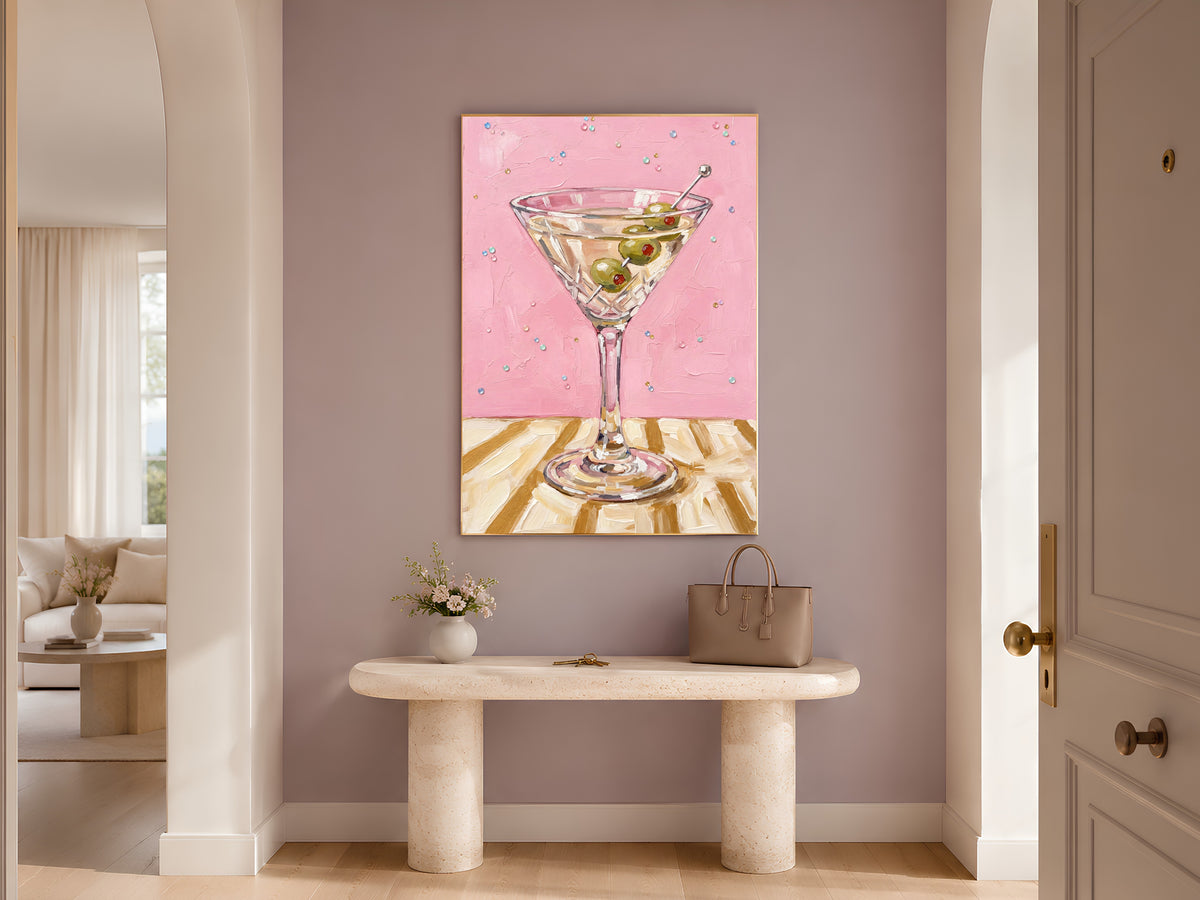 Martini Wall Art, Pink Cocktail Oil Painting Print - Digital Download