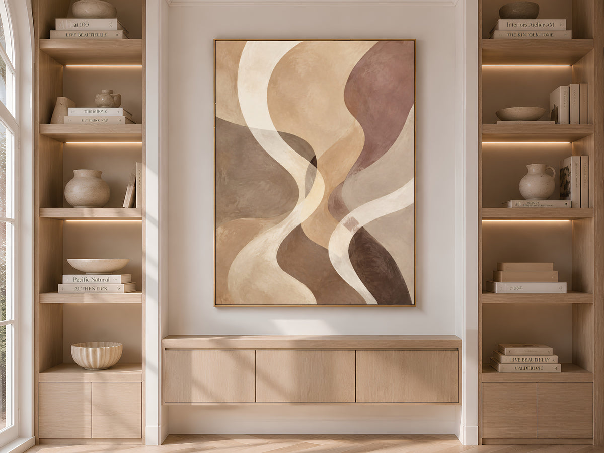 Earth Tone Abstract Wall Art, Wavy Line Print - Digital Download