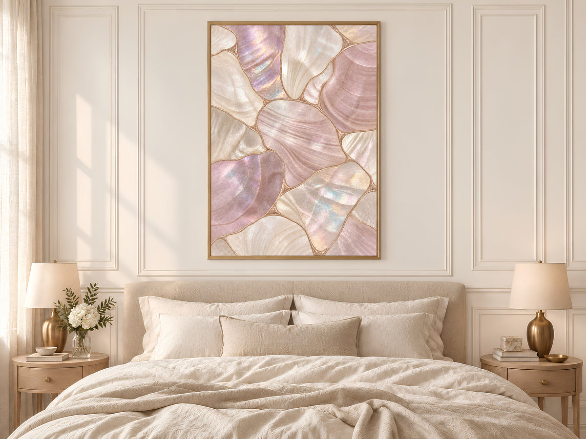 Dusty Rose Mother of Pearl Wall Art, Mauve Shell Mosaic Print, Copper Gold Lines, Romantic Bedroom Decor, Glam Poster, Instant Download