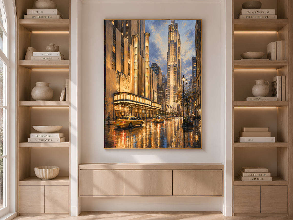 Radio City Music Hall Print, Rainy NYC Street Wall Art - Digital Download