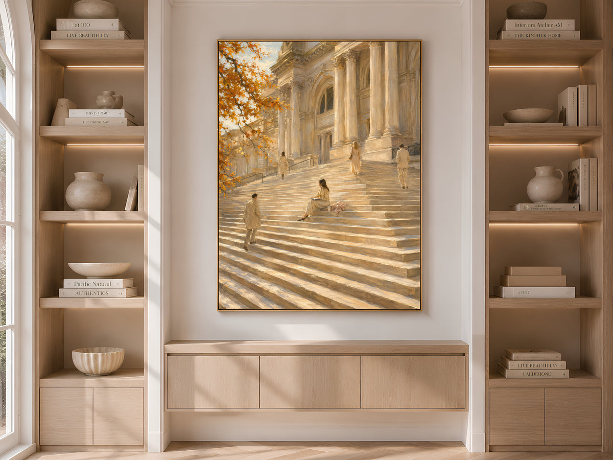 Light Academia Wall Art, Museum Steps Print, Old Money Aesthetic Painting - Digital Download