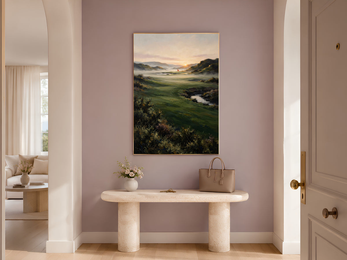 Scottish Golf Course Wall Art, Misty Fairway Oil Painting - Digital Download