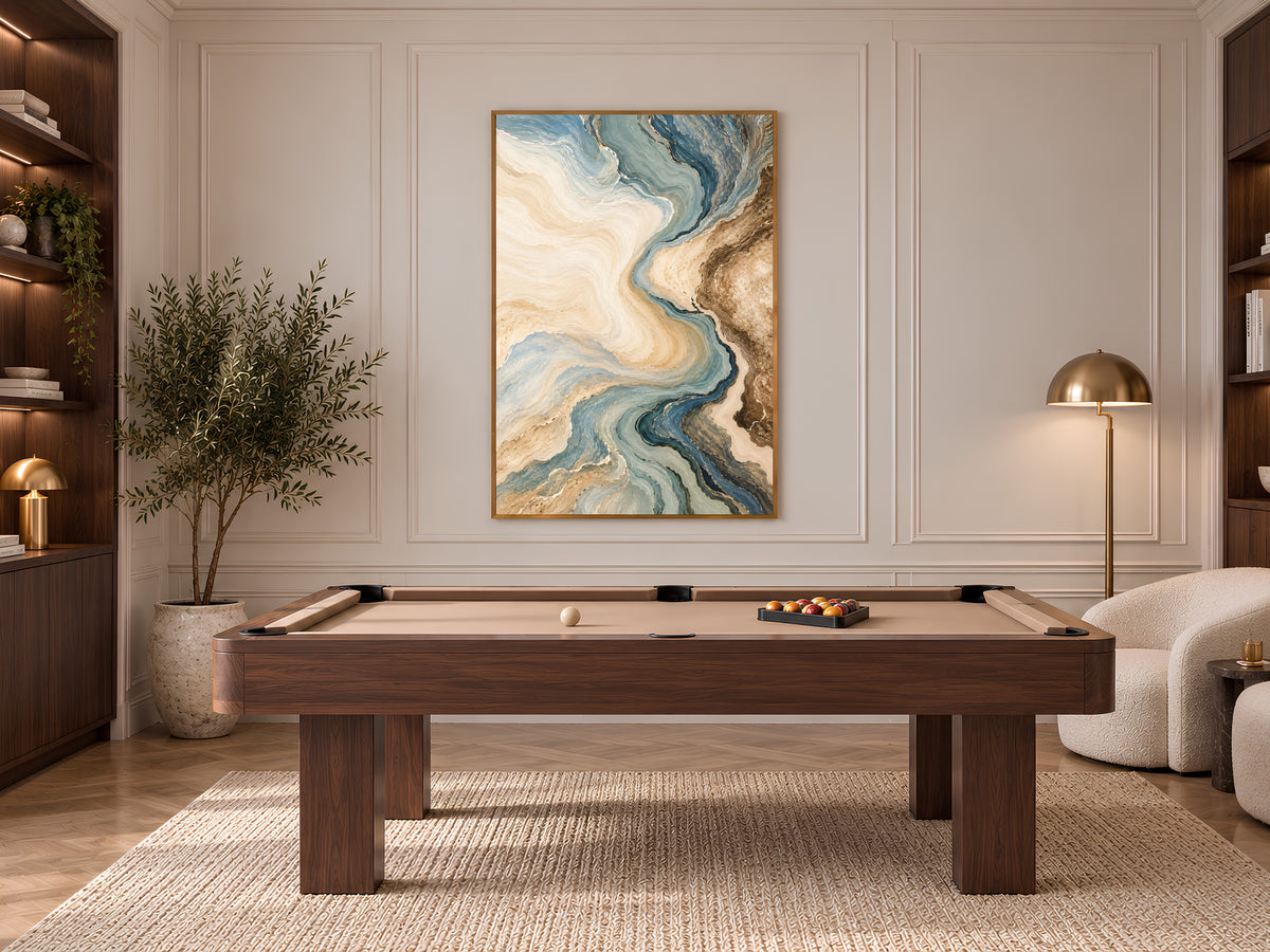 Blue and Beige Abstract Wall Art, Coastal Marble Swirl Print, Dusty Blue and Brown Painting, Printable Neutral Decor, Digital Download