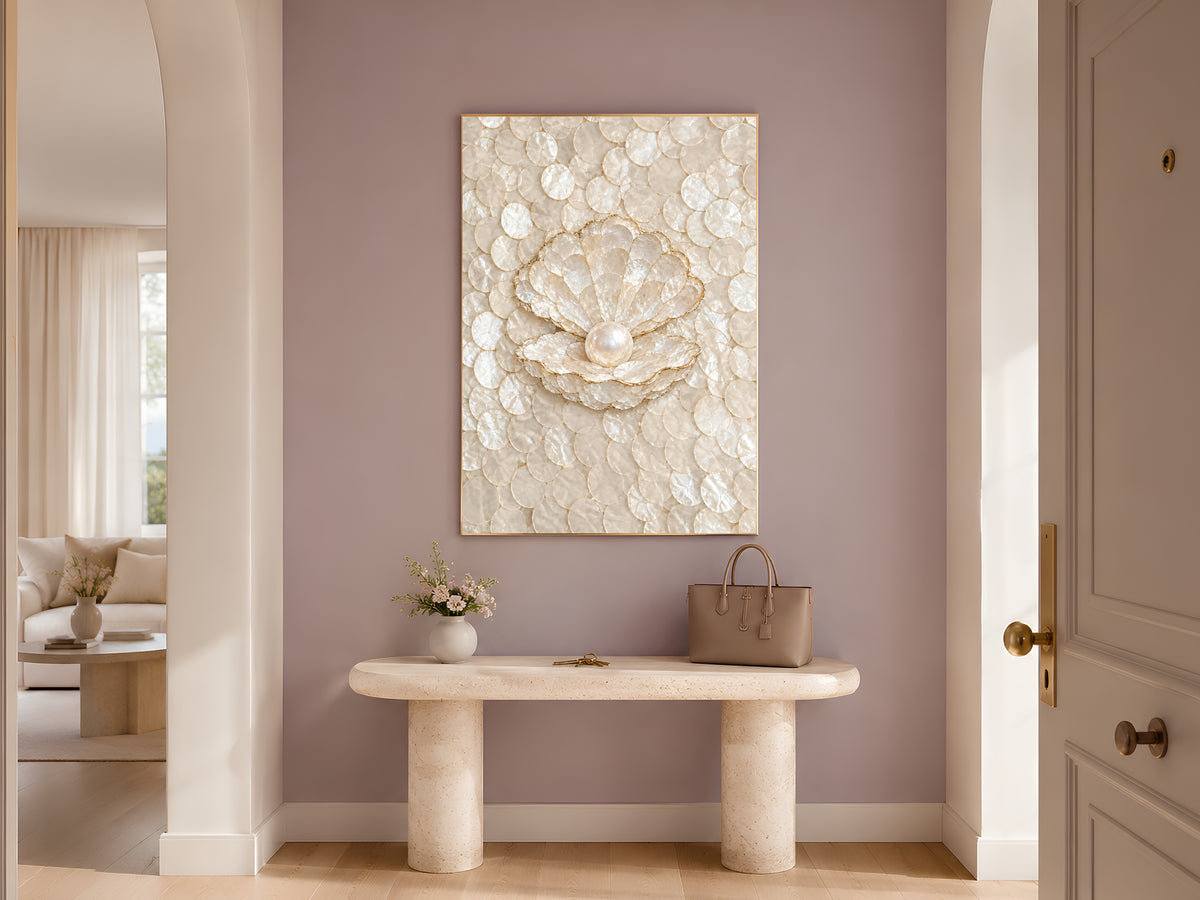 Conch Shell Mosaic Wall Art, Gold Line Seashell Print - Digital Download