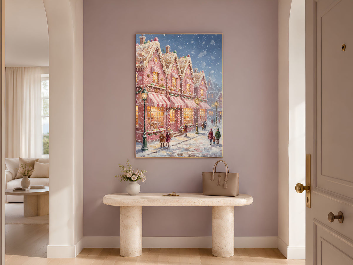 Gingerbread Village Wall Art, Candyland Christmas Street Print - Digital Download
