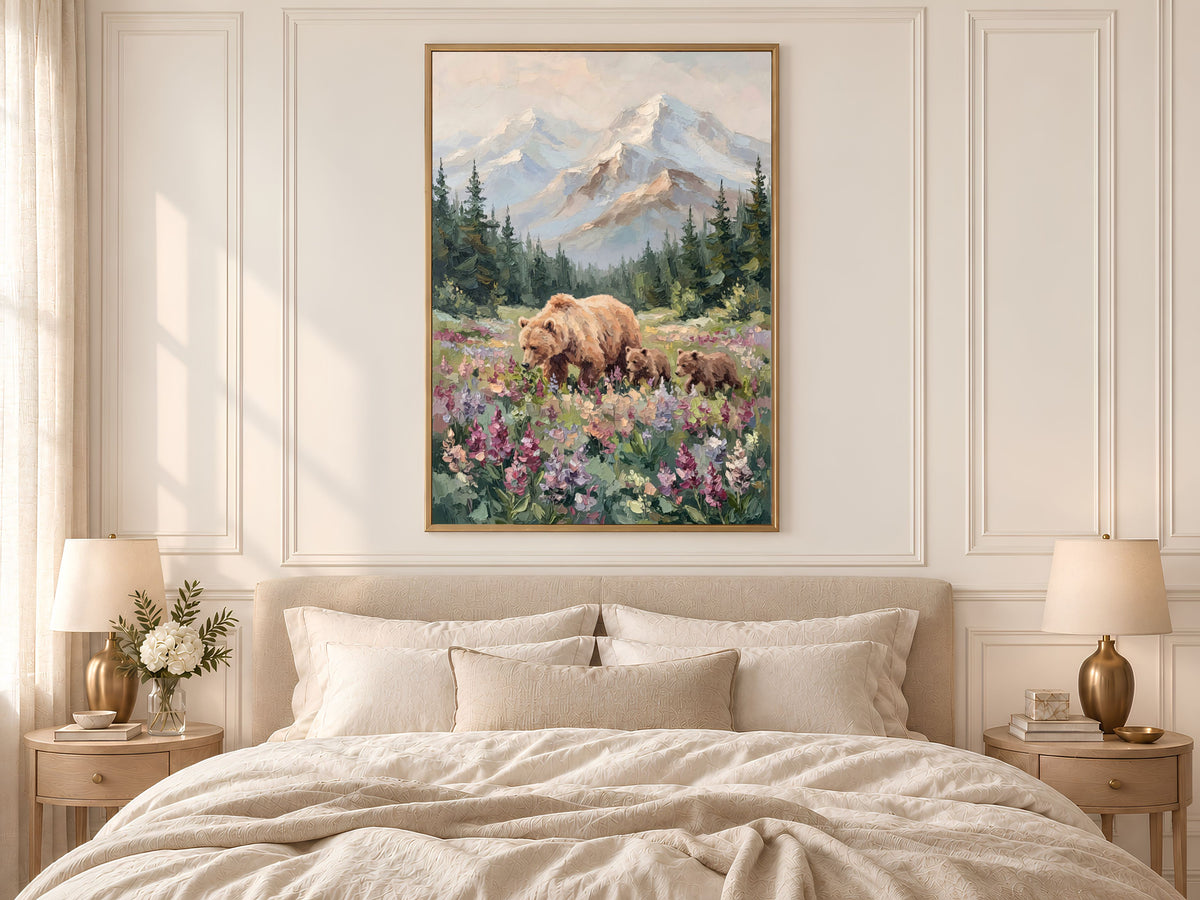 Grizzly Bear Wall Art, Impasto Oil Painting Print - Digital Download