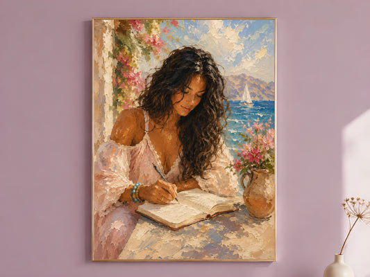 Woman on Terrace Painting Print - Digital Download