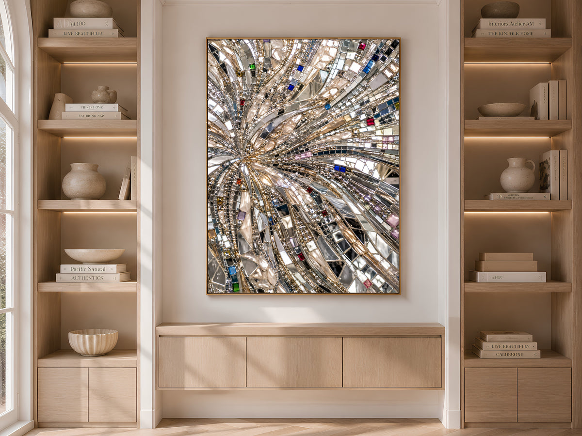 Mirror Mosaic Wall Art, Jeweled Disco Sunburst Print - Digital Download
