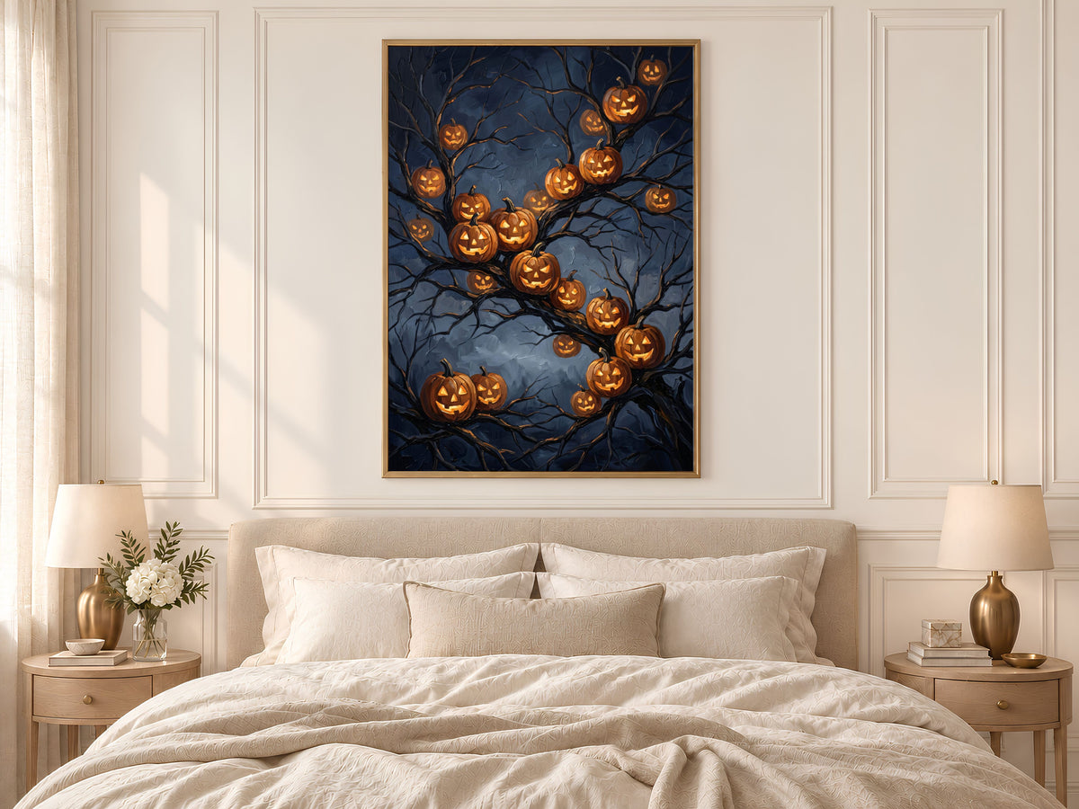 Jack O Lantern Wall Art, Impasto Oil Painting Print - Digital Download