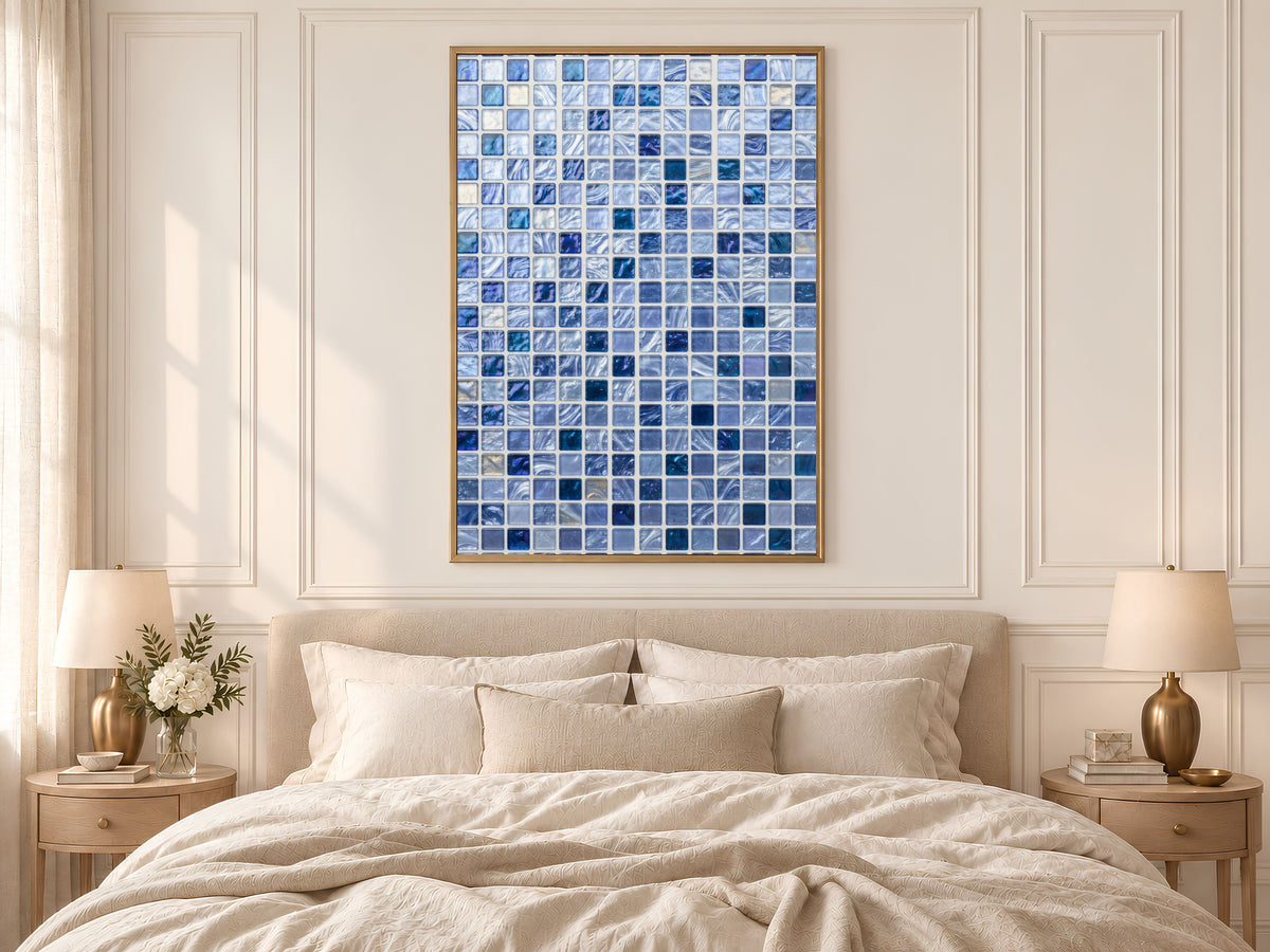 Blue Mosaic Wall Art, Icy Periwinkle Glass Tile Print - Digital Download