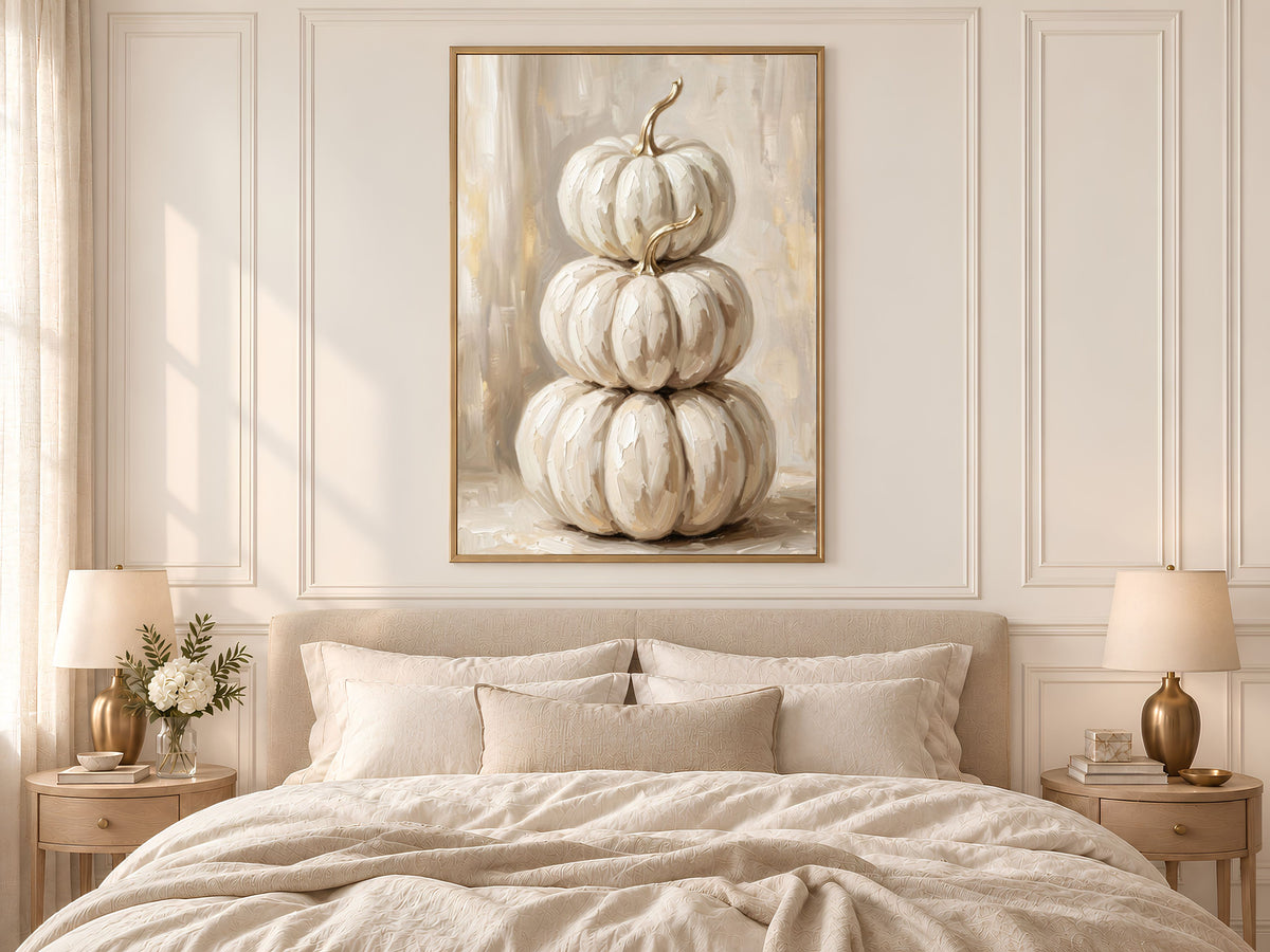 White Pumpkin Wall Art, Impasto Oil Painting Print - Digital Download
