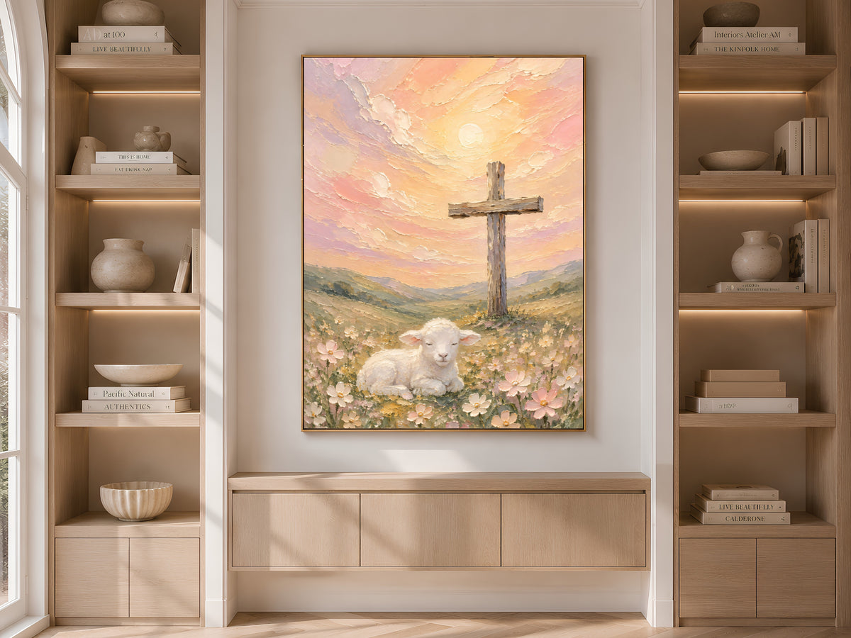 Lamb and Cross Painting, Christian Wall Art - Digital Download