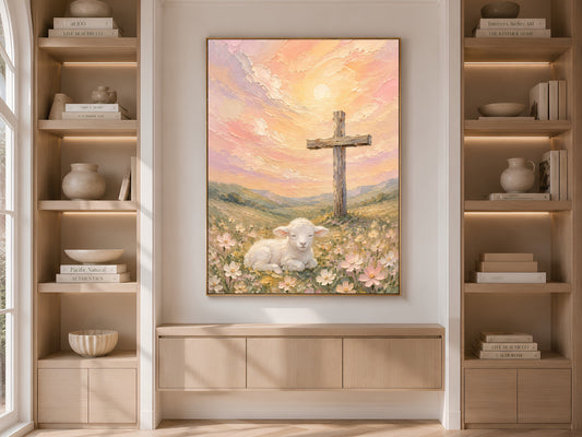 Lamb and Cross Painting, Christian Wall Art - Digital Download