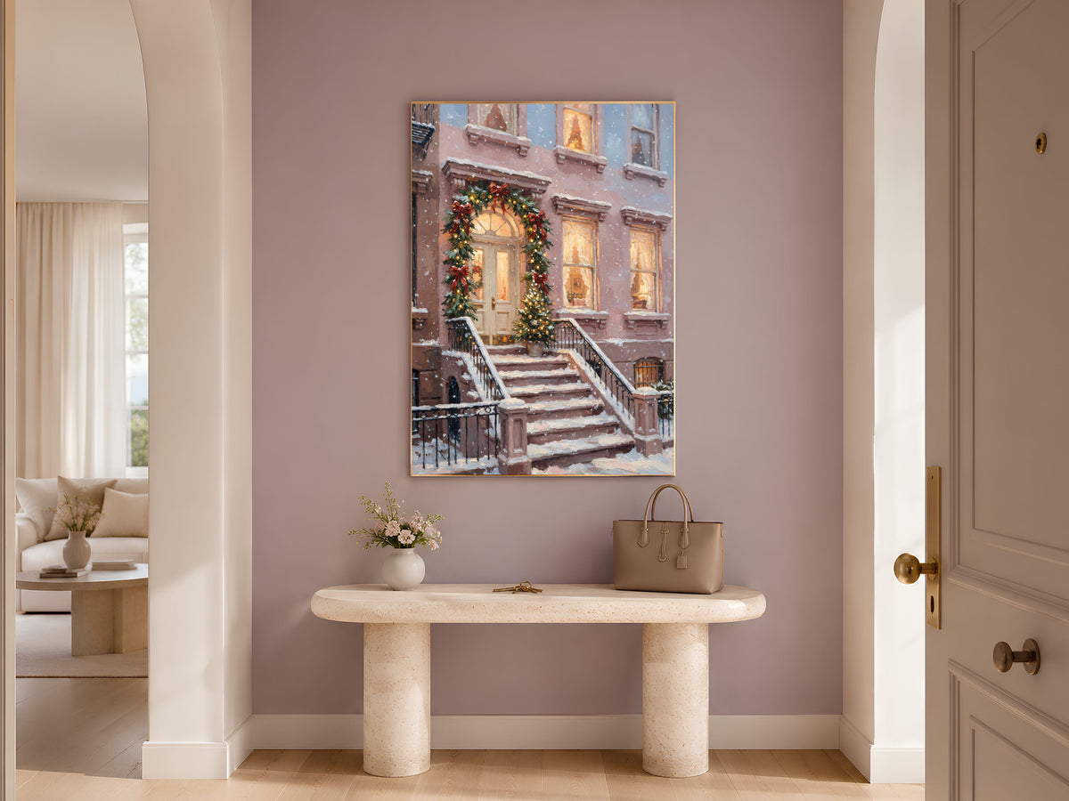 Brownstone Christmas Wall Art, NYC Stoop Print - Digital Download