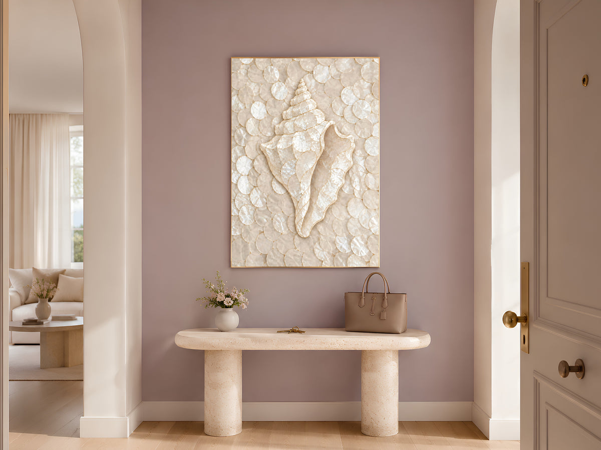 Conch Shell Mosaic Wall Art, Gold Line Seashell Print - Digital Download