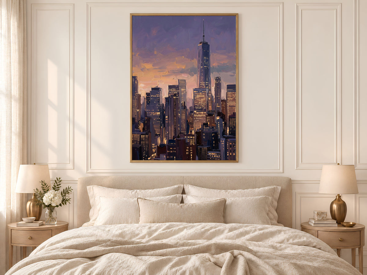 NYC Skyline Wall Art, Impasto Oil Painting Print - Digital Download