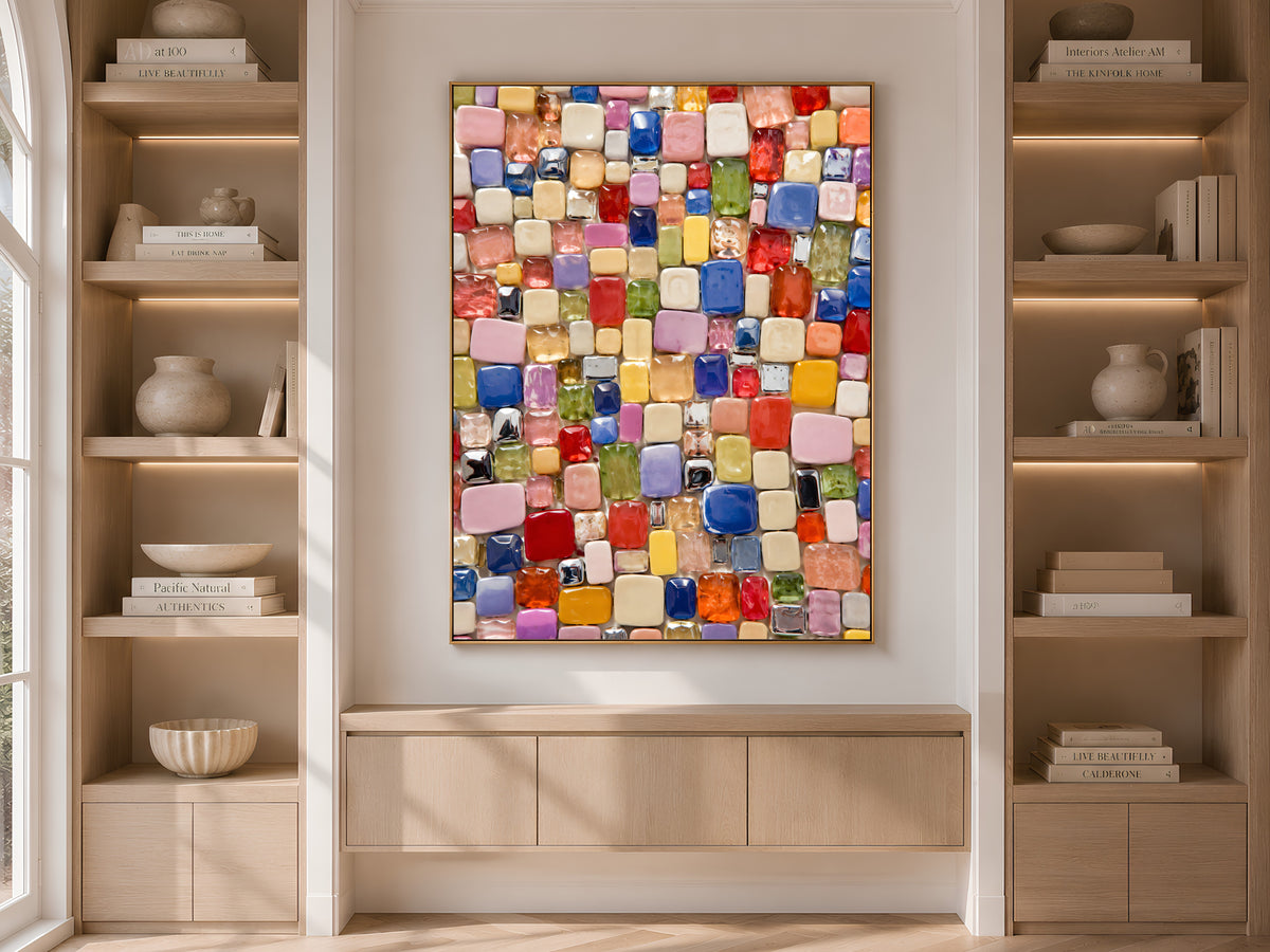 Colorful Glass Gem Wall Art, Candy Bead Mosaic Print - Digital Download