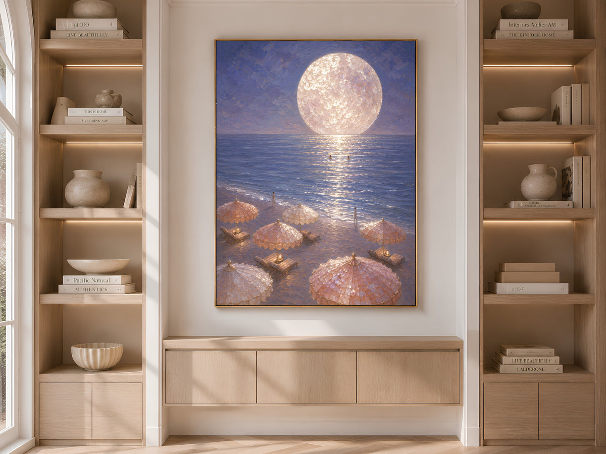 Moonlit Beach Wall Art, Coastal Grandmother Print - Digital Download