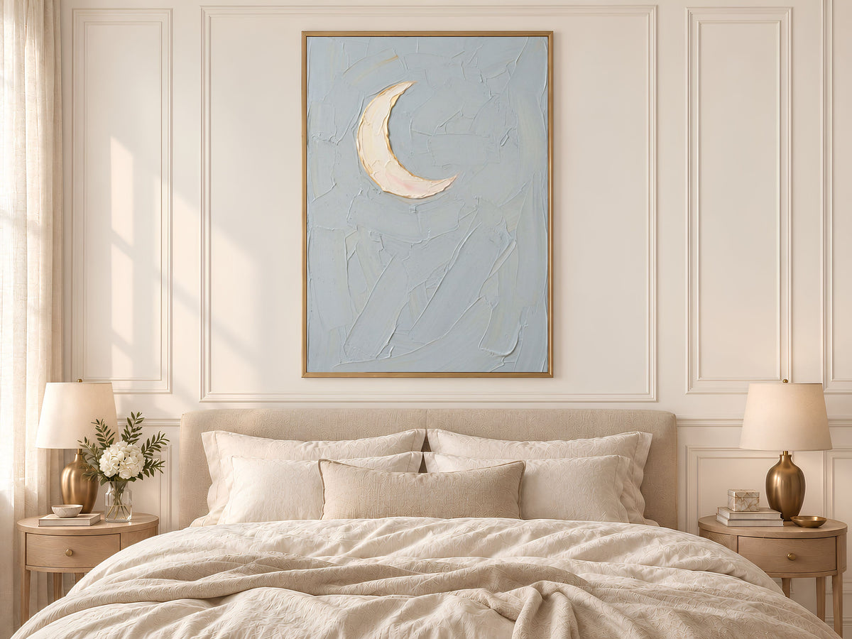 Minimalist Moon Wall Art, Impasto Oil Painting Print - Digital Download