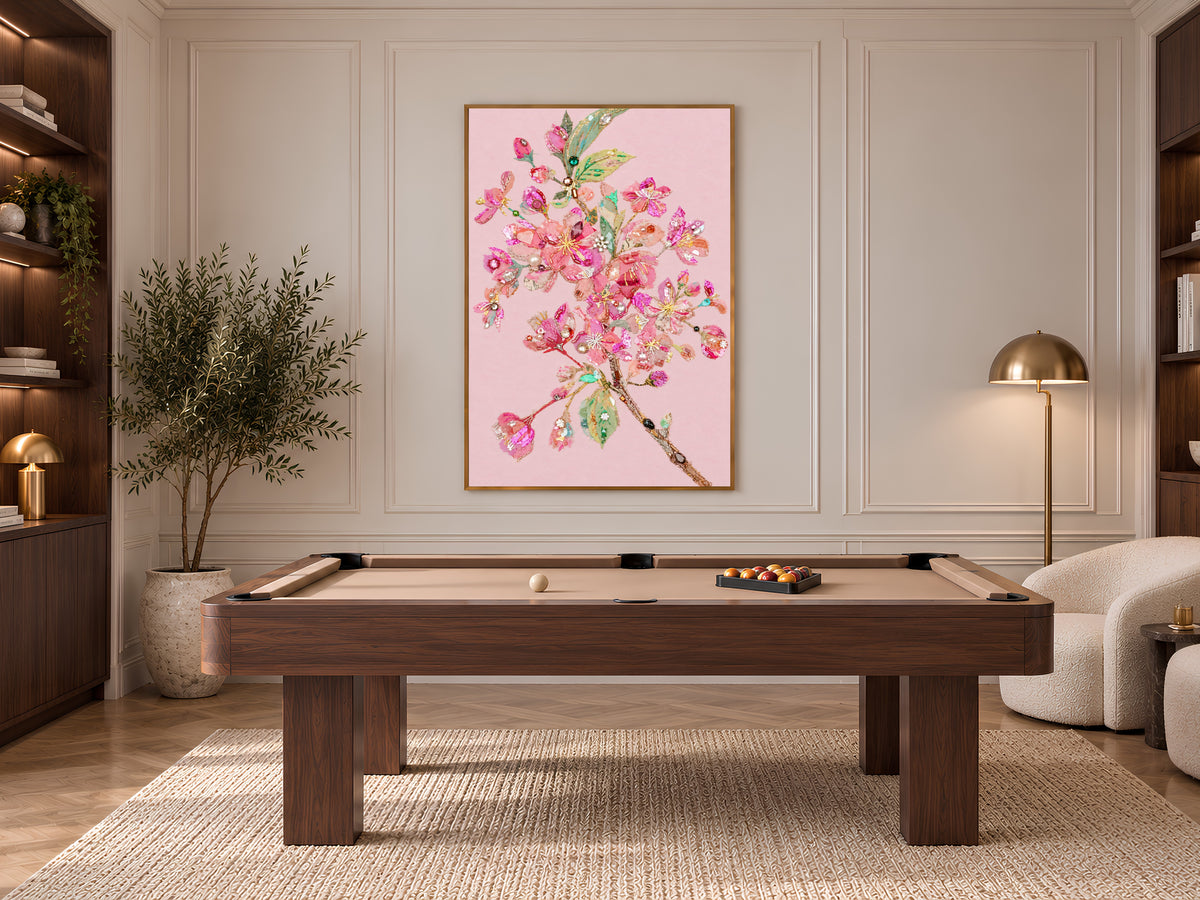 Pink Cherry Blossom Wall Art Print, Embroidery Style Floral Collage with Pearls and Sequins, Printable Coquette Decor, Digital Download