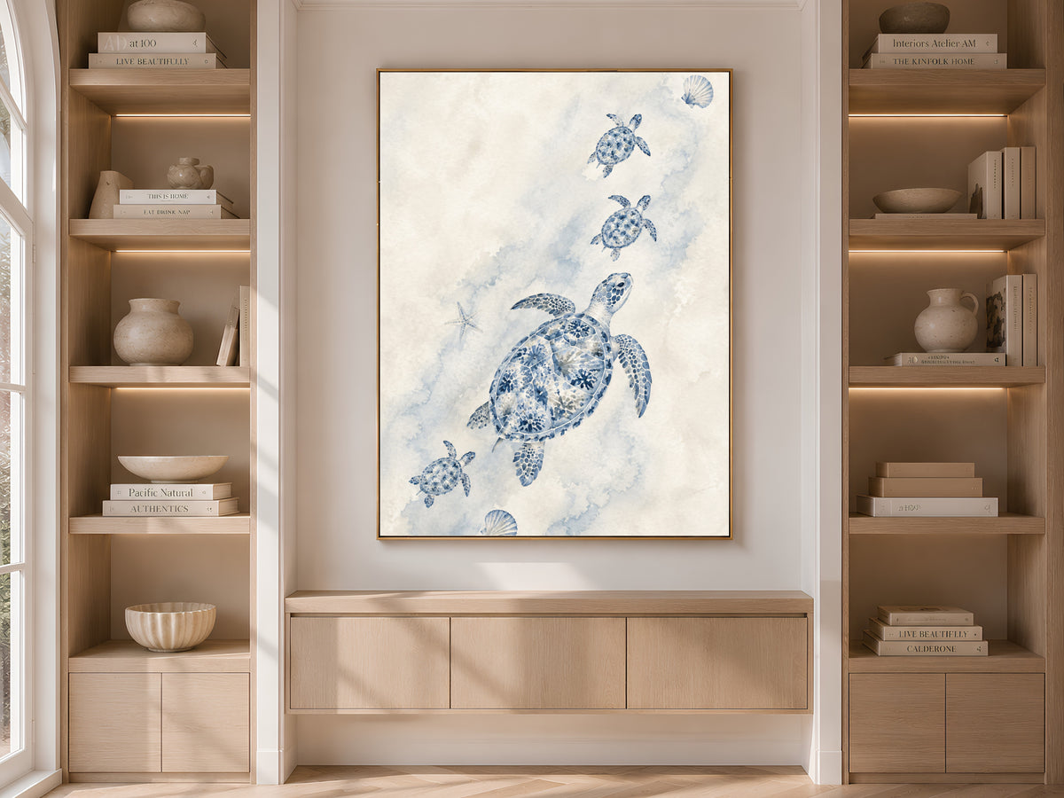 Sea Turtle Family Wall Art, Watercolor Mother Baby Turtles - Digital Download