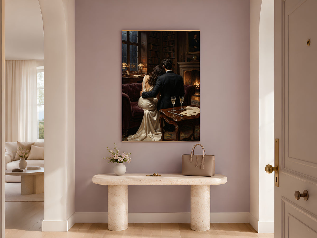 Dark Academia Couple Print, Romantic Victorian Library Wall Art - Digital Download