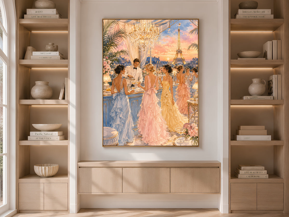 Parisian Rooftop Party Wall Art, Fashion Illustration Print - Digital Download
