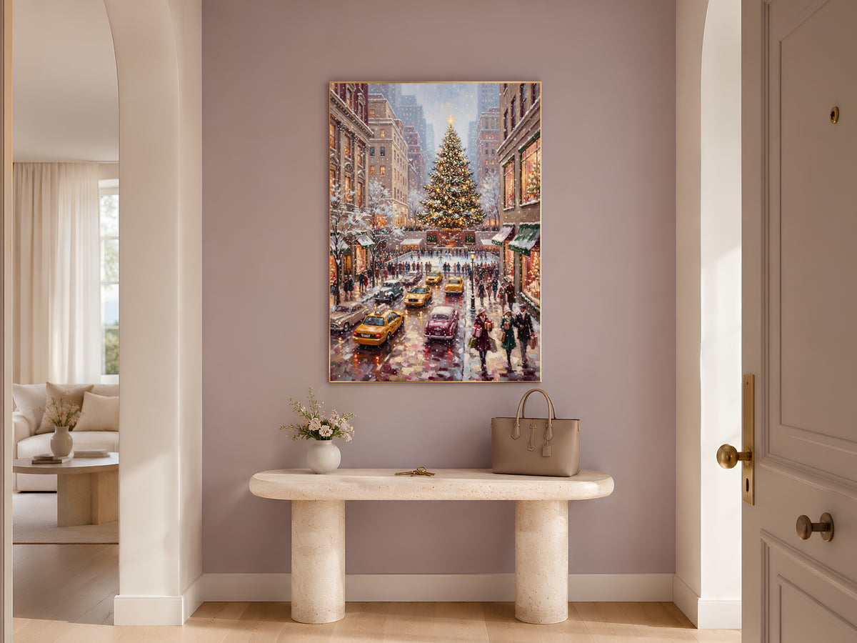 Rockefeller Center Christmas Wall Art, Vintage NYC Oil Painting Print - Digital Download