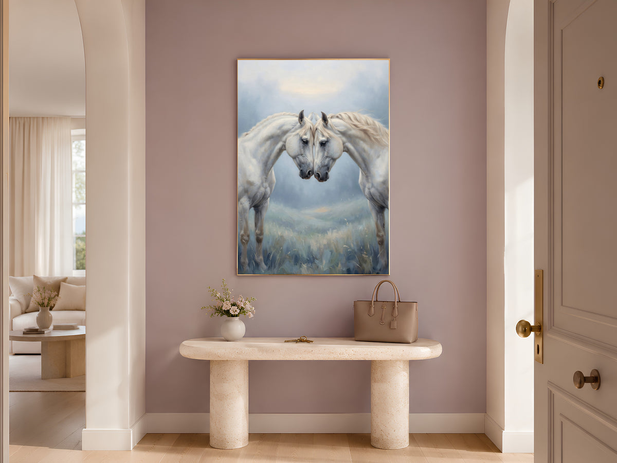 White Horse Wall Art, Romantic Equestrian Print - Digital Download