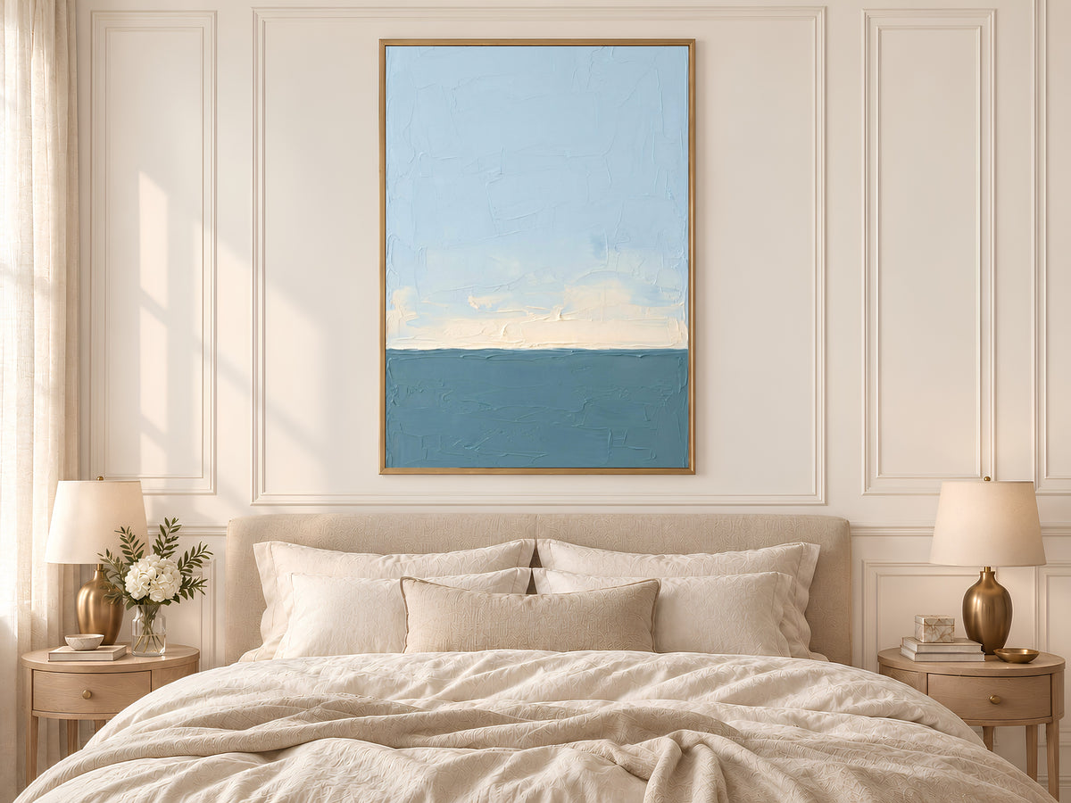 Ocean Horizon Wall Art, Impasto Oil Painting Print - Digital Download