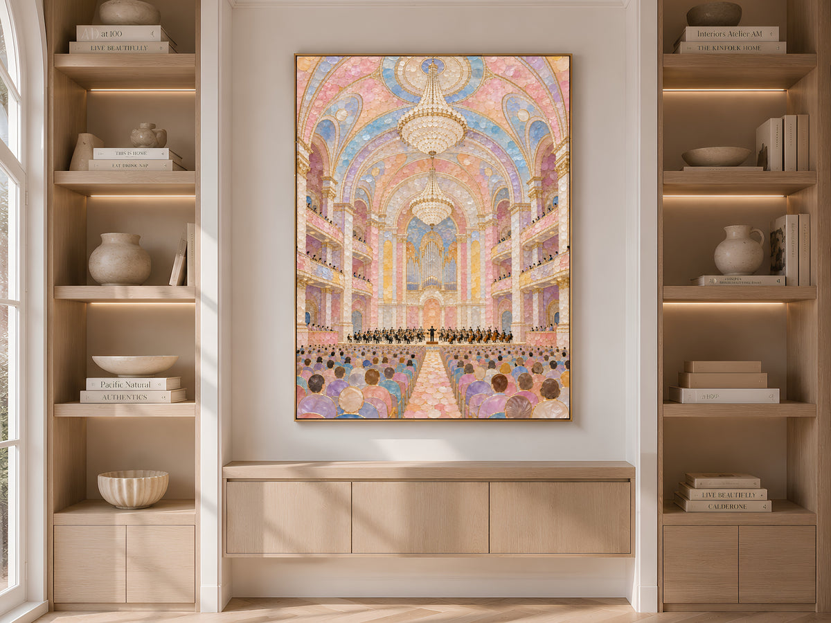 Pastel Orchestra Concert Hall Wall Art, Maximalist Mosaic Print - Digital Download