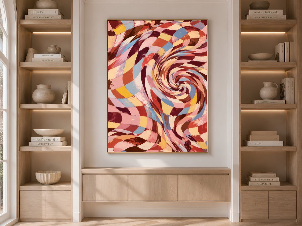 Checkered Swirl Wall Art, Groovy Retro Vortex Print - Digital Download