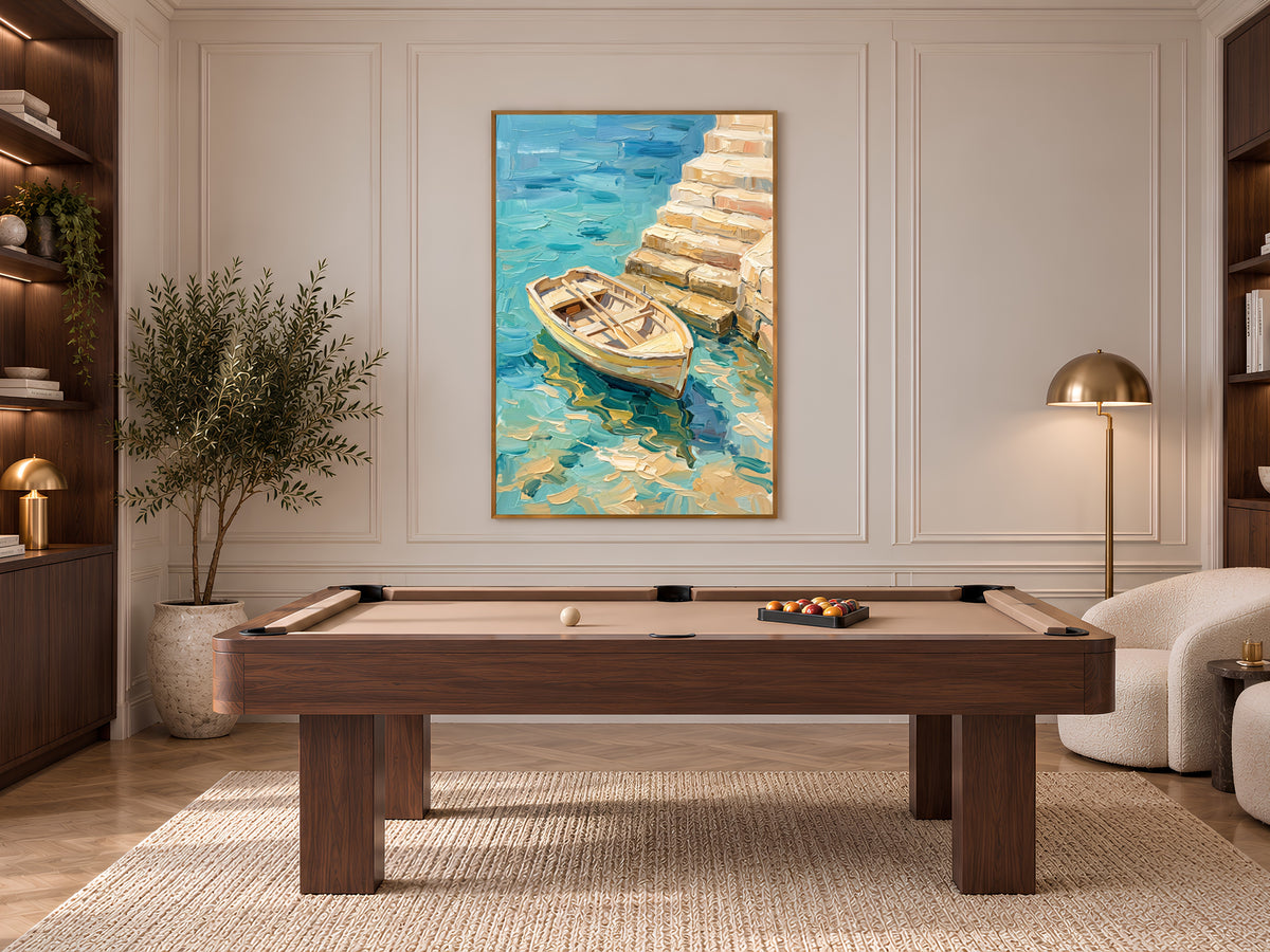 Rowboat Painting Print, Turquoise Sea Boat Art, Textured Coastal Wall Art, Mediterranean Decor, Printable Digital Download