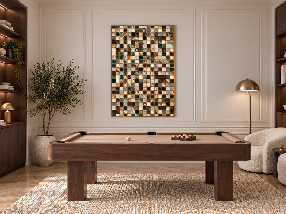 Brown and Green Mosaic Tile Wall Art Print, Earth Tone Tile Grid Painting with Gold Lines, Printable Warm Neutral Decor, Digital Download