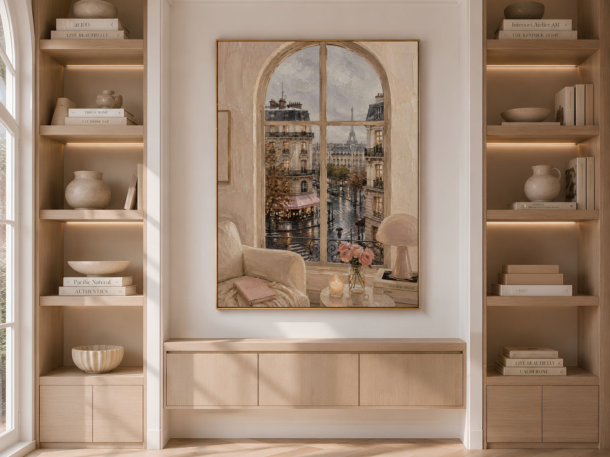 Paris Window Wall Art, Rainy Eiffel Tower View Print - Digital Download