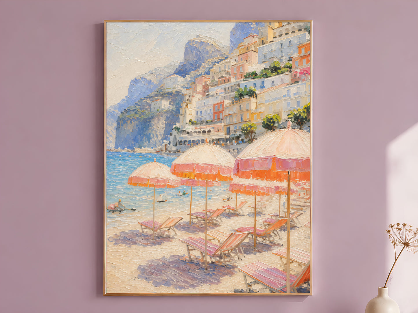 Coral Beach Umbrella Art - Digital Download