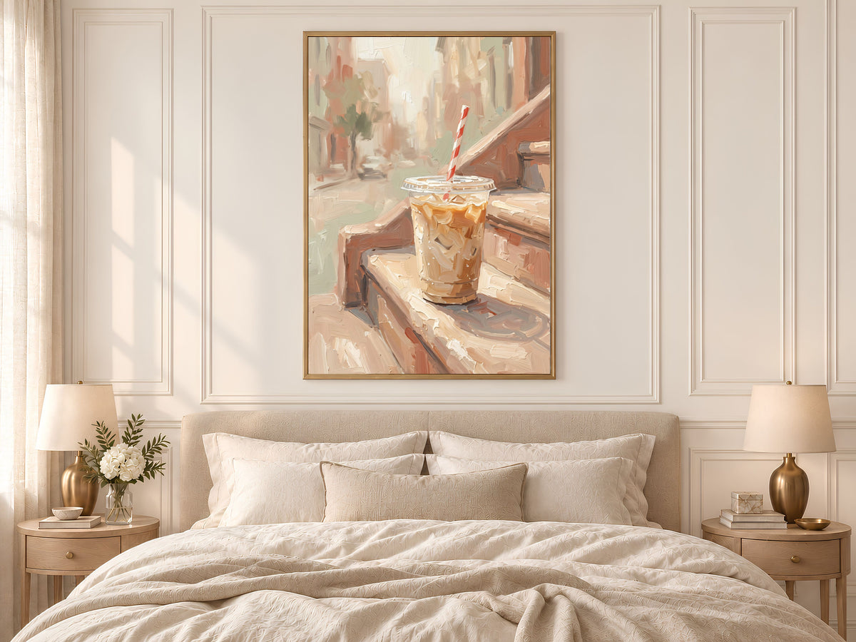 Iced Coffee Wall Art, Impasto Oil Painting Print, Fine Art Still Life Kitchen Decor - Digital Download