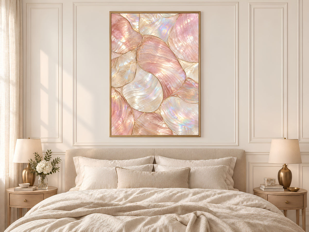 Pearlescent Pink Wall Art, Mother of Pearl Style Abstract Print, Iridescent Shell Pattern, Digital Download