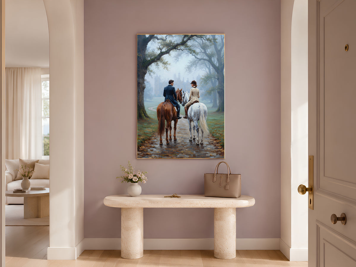 Equestrian Couple Wall Art, Horseback Riding Oil Painting Print - Digital Download