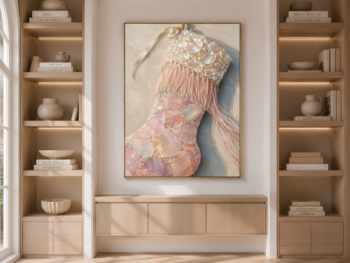 Rose Quartz Christmas Stocking Wall Art, Pearl Pink Print - Digital Download
