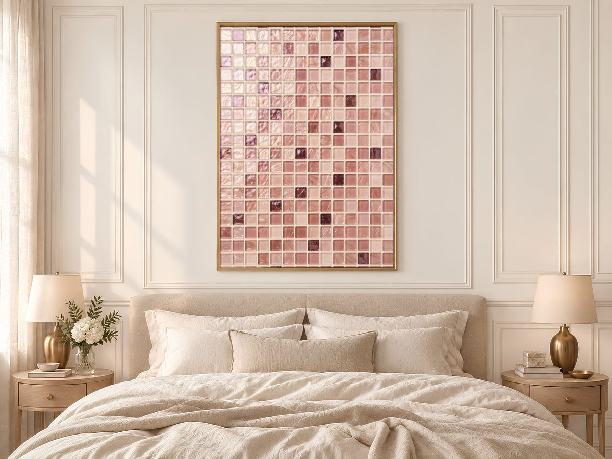Neutral Mosaic Wall Art, Champagne Glass Tile Print - Digital Download